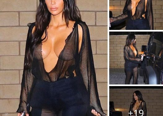 PICTURE EXCLUSIVE: Sheer wonder! Braless Kim Kardashian flashes her ample cleavage in a dangerously low-cut mesh jumpsuit for date night with Kanye