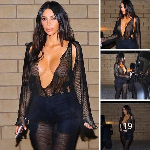 PICTURE EXCLUSIVE: Sheer wonder! Braless Kim Kardashian flashes her ample cleavage in a dangerously low-cut mesh jumpsuit for date night with Kanye