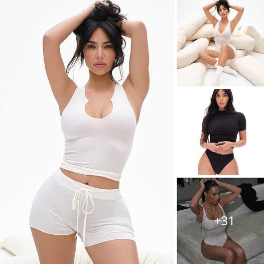Kim Kardashian showcases her sculpted physique in all-black and white outfits in sultry new SKIMS shoot