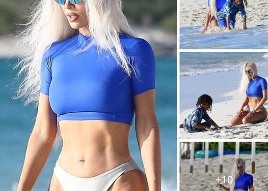 EXCLUSIVE: Mommy mode! Kim Kardashian rocks skimpy swimsuit on the beach with son Saint after her boyfriend Pete Davidson revealed dreams to have kids of his own