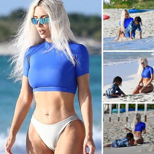EXCLUSIVE: Mommy mode! Kim Kardashian rocks skimpy swimsuit on the beach with son Saint after her boyfriend Pete Davidson revealed dreams to have kids of his own