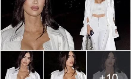 Megan Fox Stuns In A Lace-Up Crop Top And Front-Slit Pants.