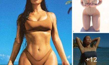 Kim Kardashian makes a splash as she poses in plunging swimwear in VERY sexy SKIMS shoot