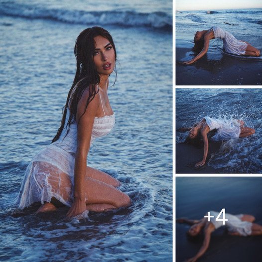 Megan Fox Posed in a Soaking Wet White Minidress on the Beach
