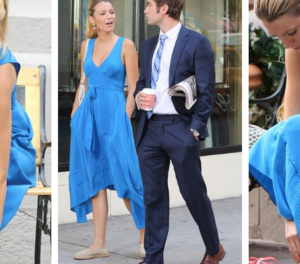 Blake Lively lives the high life in towering heels and seductive in blue on Gossip Girl set (but comes down to earth with comfy loafers between takes)